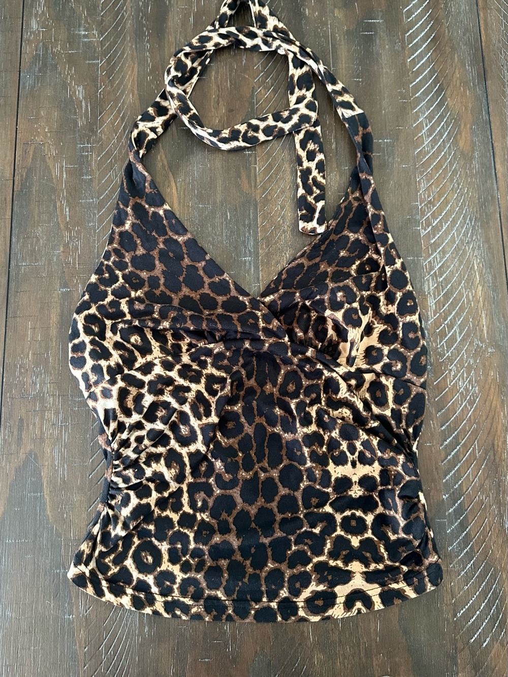 Leopard Print Halter Tank Top - Brown/Black